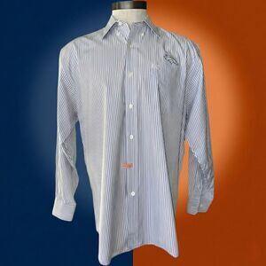 Cutter & Buck Denver Broncos Button Down Shirt Mens L Blue White Stripe Cotton